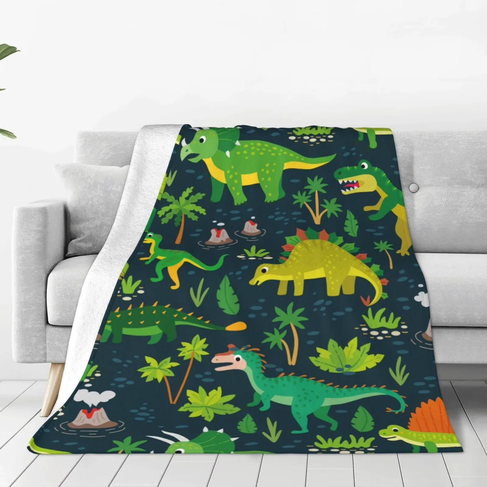 

Dinosaur Jungle Fleece Throw Blanket Soft Plush Fluffy Cozy Blanket for Couch Bed