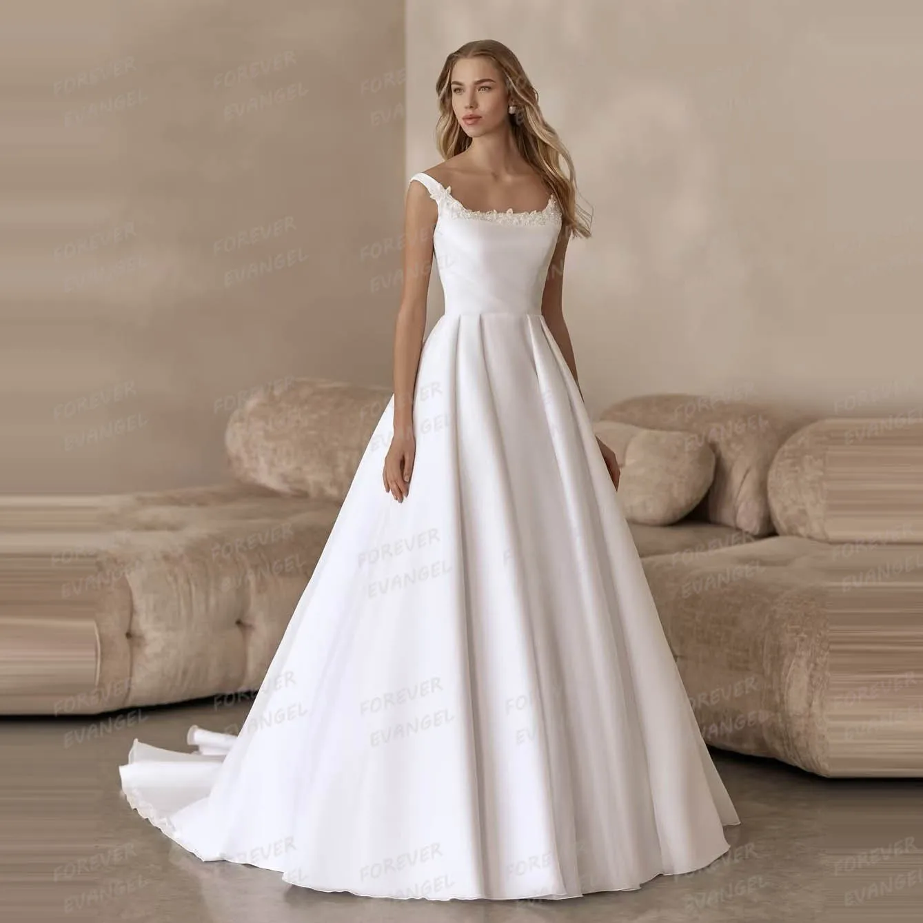 

Elegant Wedding Dresses A Line Woman's Sexy Sleeveless Boat Neck Appliques Bride Backless Gowns Customized 2025 Vestido De Novia