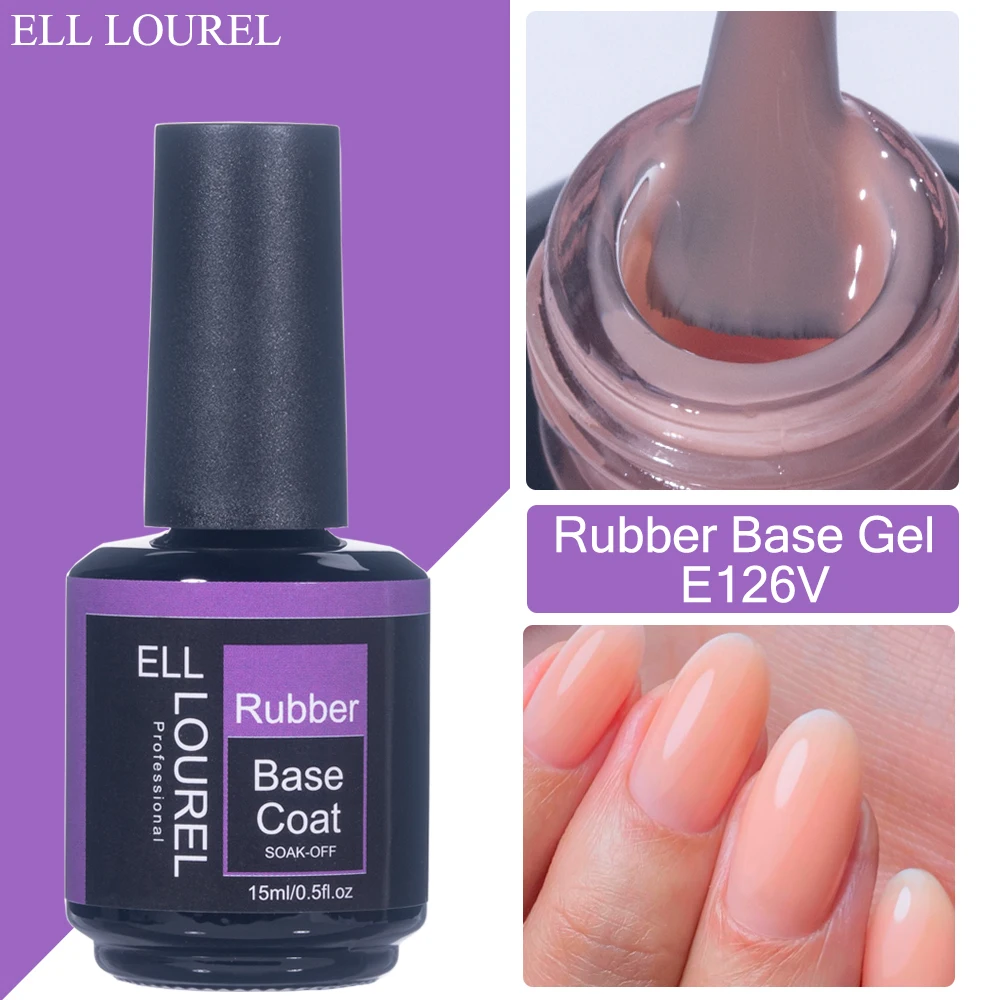 ELL LOUREL Rubber Base Gel Nail Polish 15ML Jelly Pink Vernis Semi Permanent UV Nails Art French Manicure Base Top Coat No Wipe