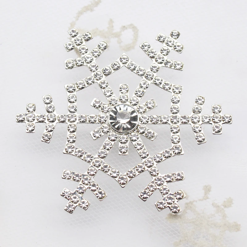 Shiny Christmas Snowflake Rhinestone Button DIY Is Applicable To Handmade Silver Festival Shiny Decoration 4 Pieces/Batch 54mm