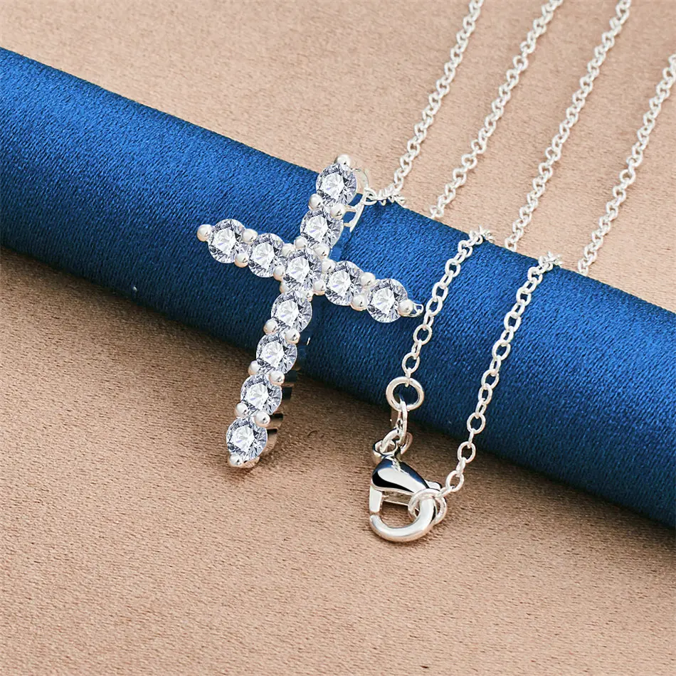 925 sterling silver 16-30 inch exquisite cross zircon pendant necklace for women's fashion wedding accessories, jewelry gifts view 6
