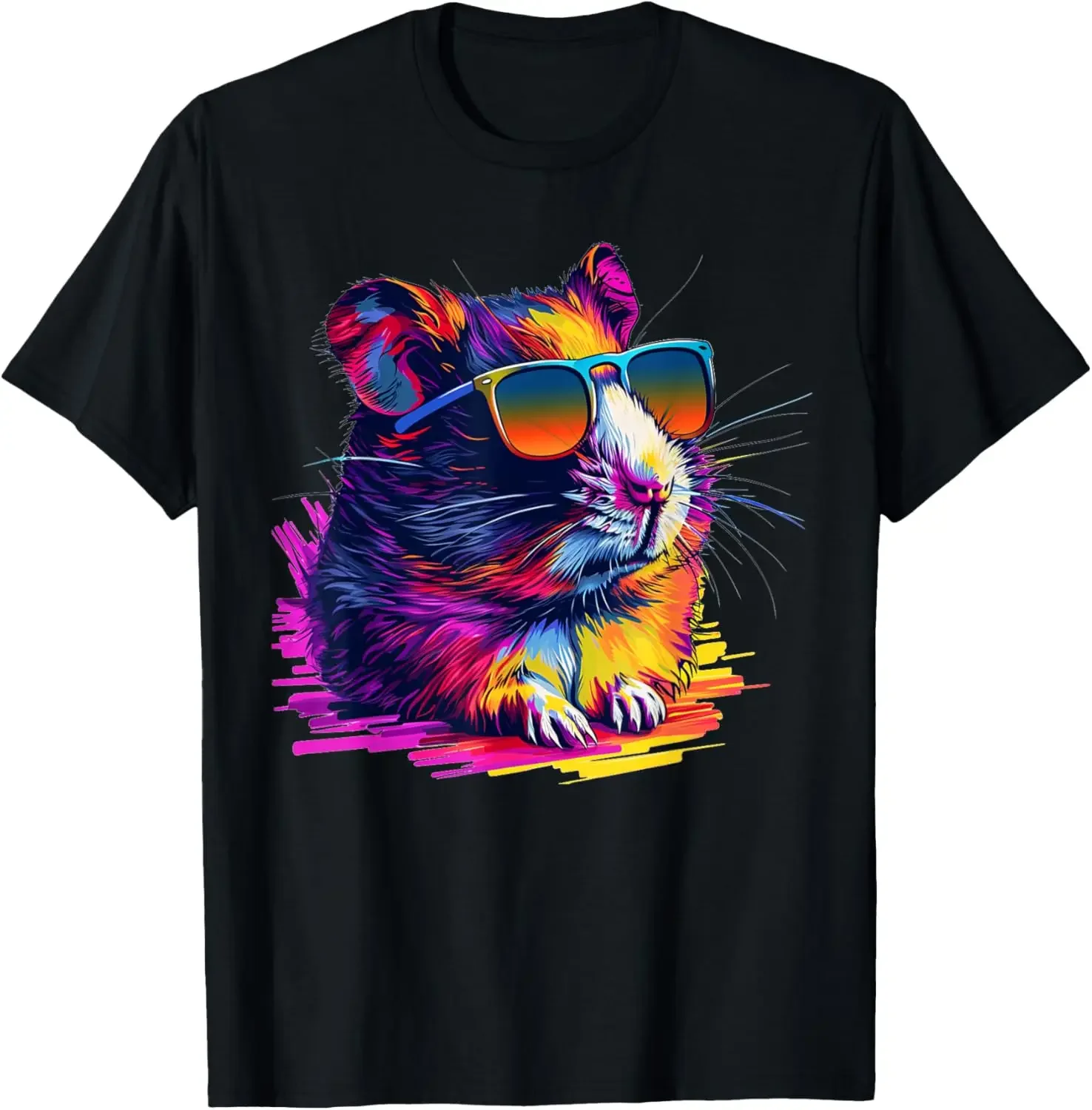 

Colorful Hamster Sunglasses Pop Art Graphic Tee Retro Style Men's Summer Trip T-Shirt
