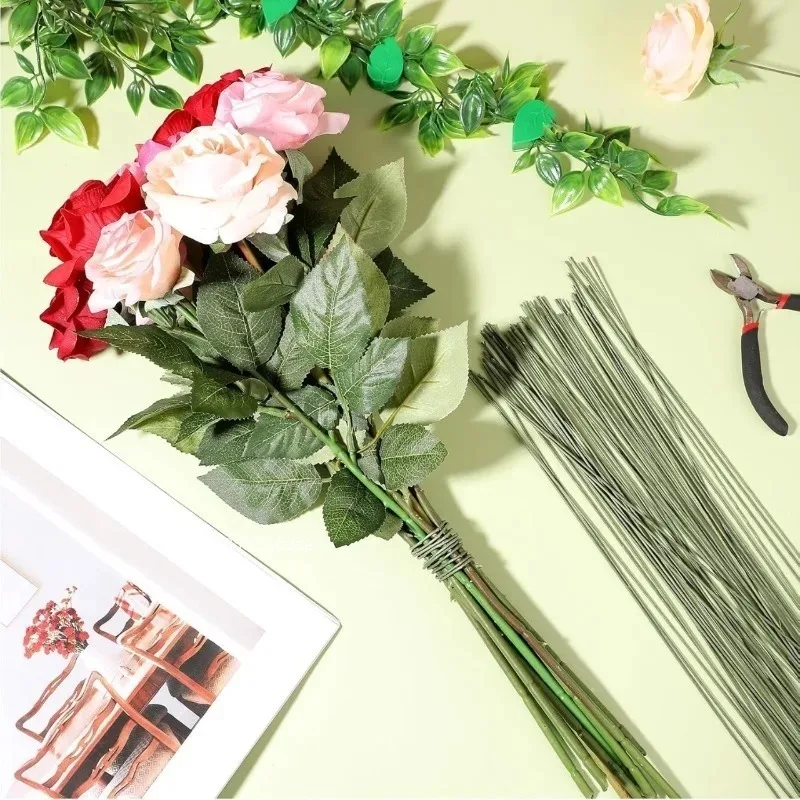 100-300 قطعة/40 سنتيمتر الاصطناعي الأخضر زهرة الجذعية DIY بها بنفسك الأزهار المواد اليدوية سلك الجذعية اكسسوارات ل ديكور منزلي للزفاف