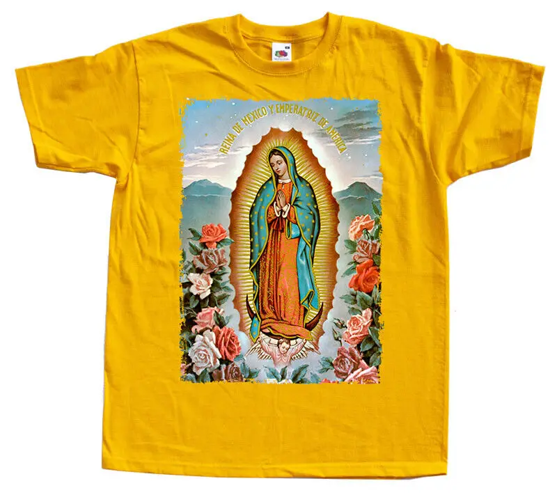 

Our Lady of Guadalupe MEN'S Yellow T-shirt v1 Blessed Virgin Mary all sizes