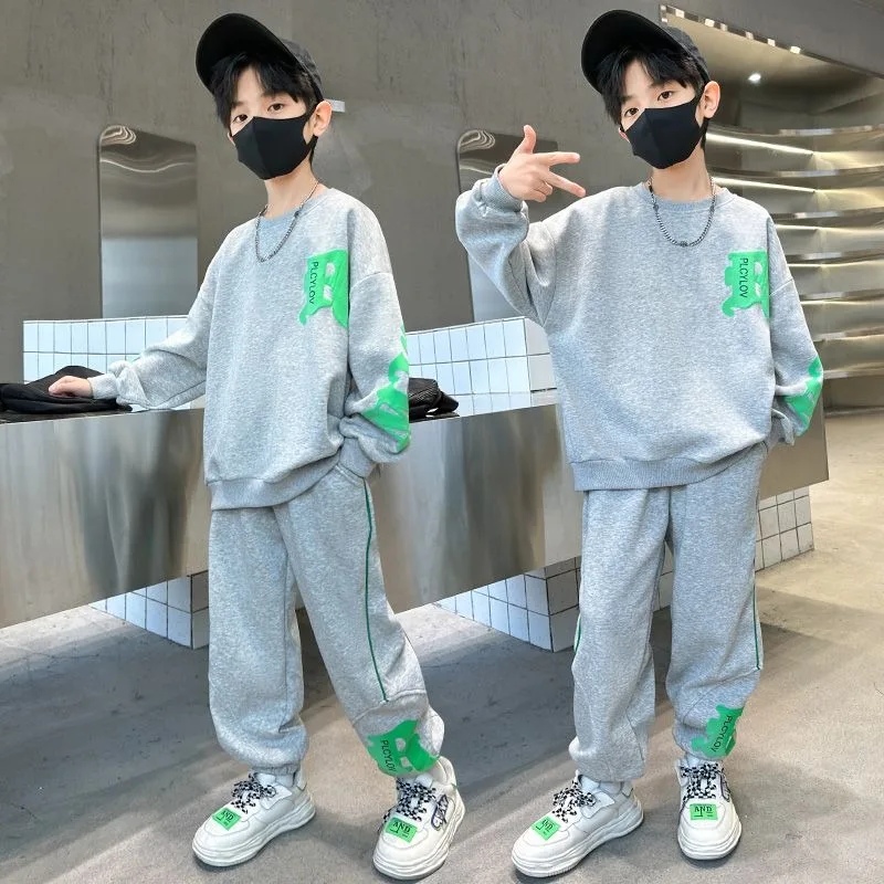 

Комплект свитшотов с принтом, детская одежда от 8 до 12 лет, зимняя одежда для детей, корейский мужской комплект для мальчиков 2025 года, костюм для мальчиков