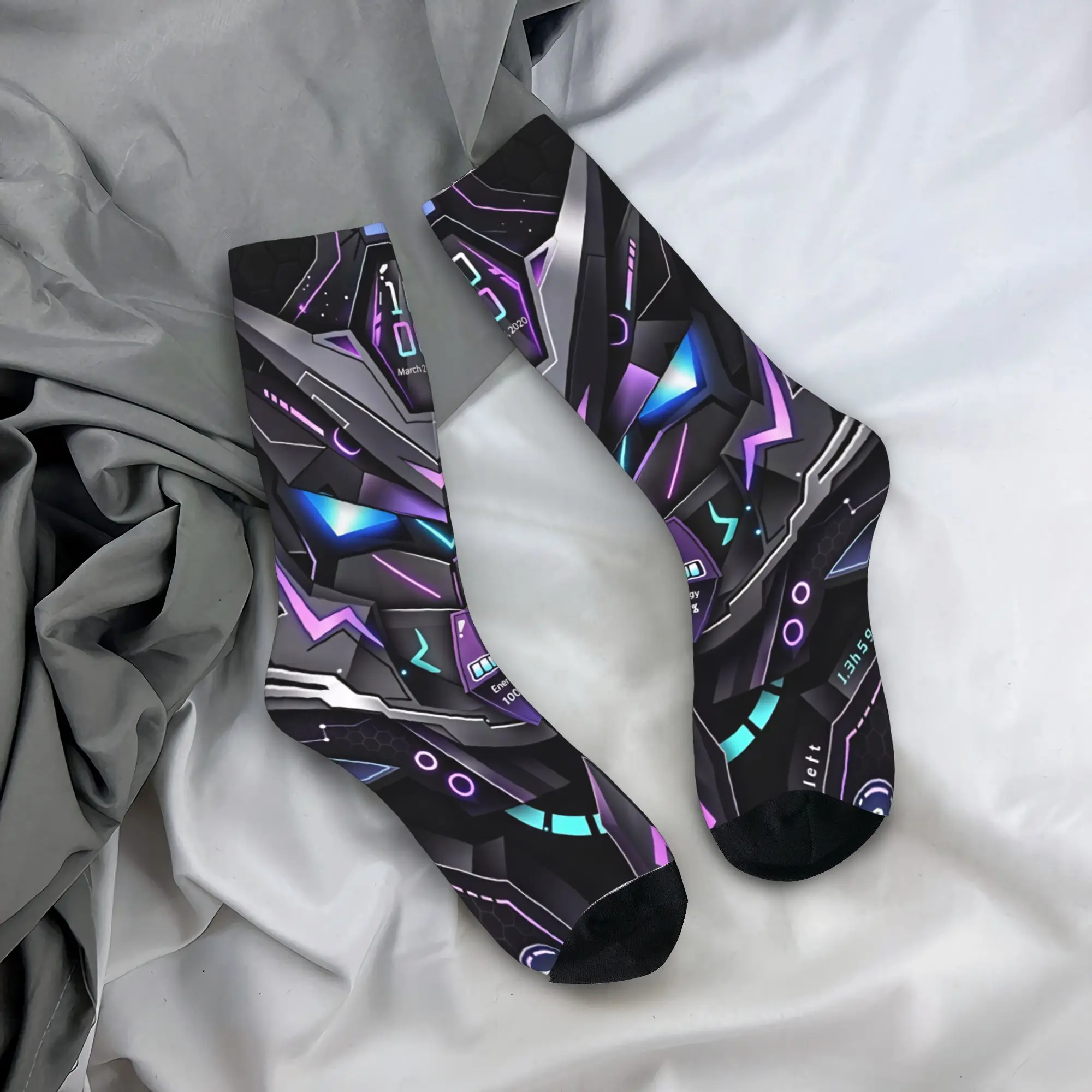 Metallic Mechanical Robots Socks  Funny Stockings Winter Anti-Slip Women Men Socks Soft Breathable Pattern Skateboard Socks