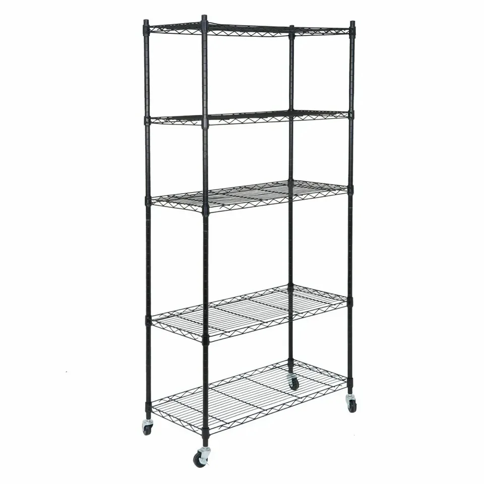 2PCS 5-Tier Shelves Wire Unit Rack Large Space Storage Rolling w/4 Wheel Casters