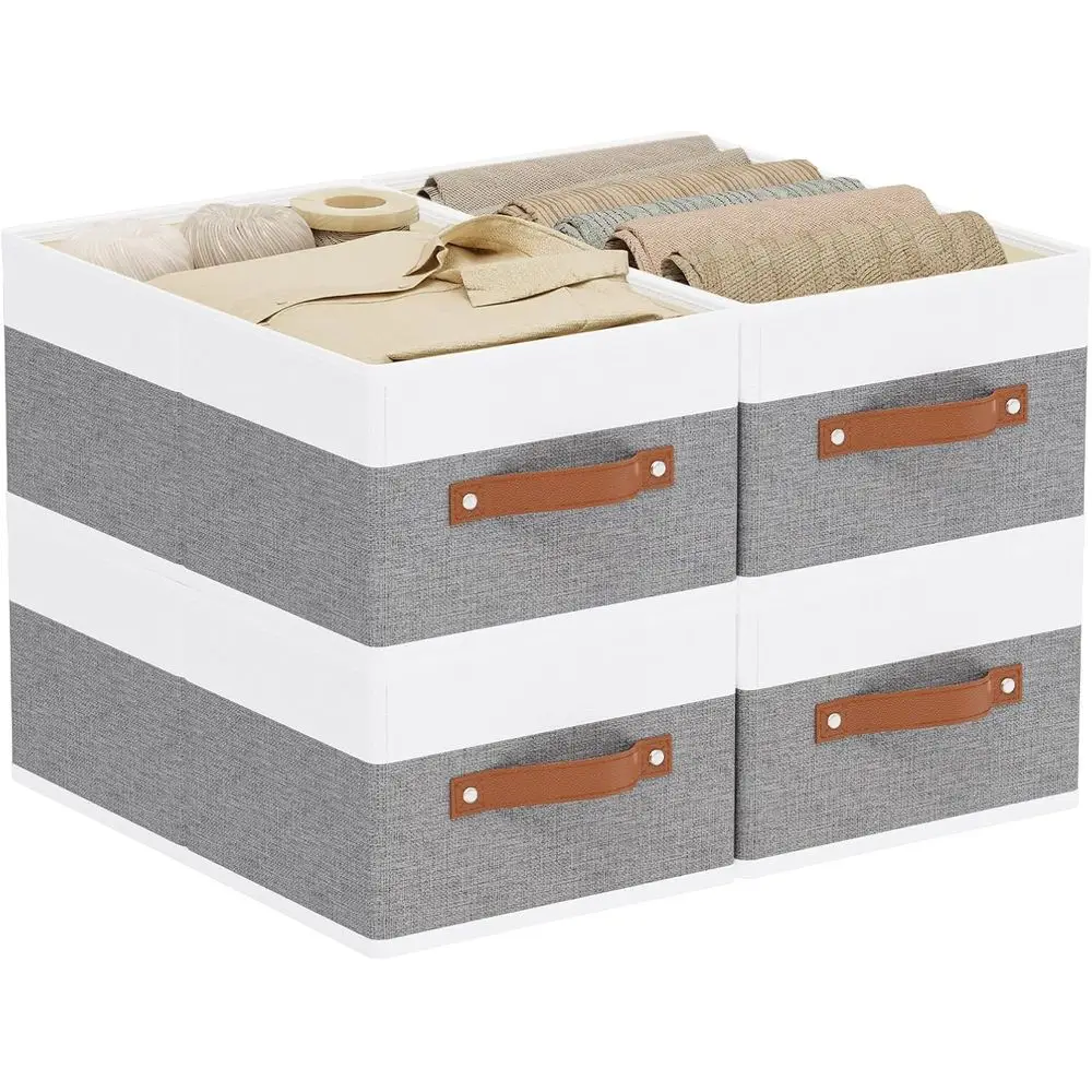 

Тканевые корзины для хранения с ручками, 16,1x9,8x6,5 дюйма, белые и серые, набор из 4 предметов для спальни и прачечной