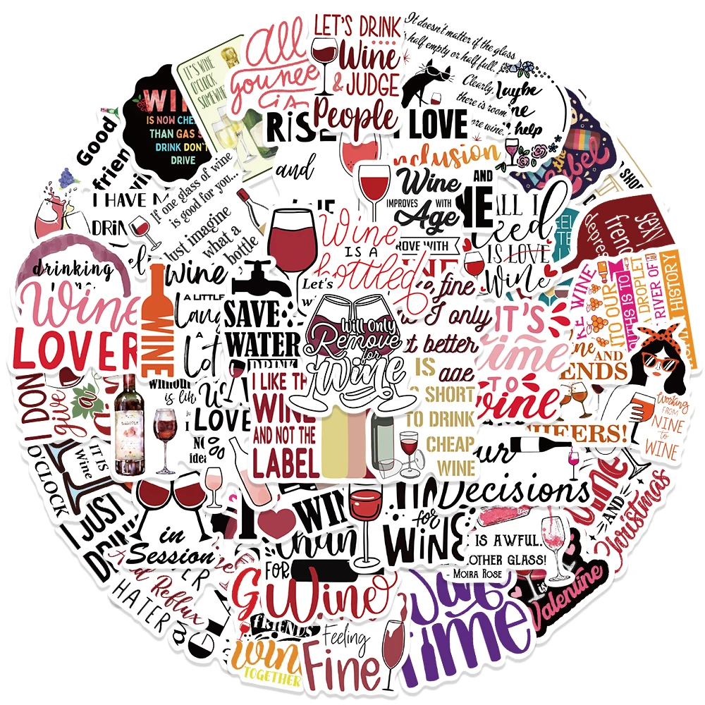 50pcs Wine Quotes Stickers for Phone Ipad Scrapbooking Material Adesivos Journal Sticker Scrapbooking Supplies Kids Toys