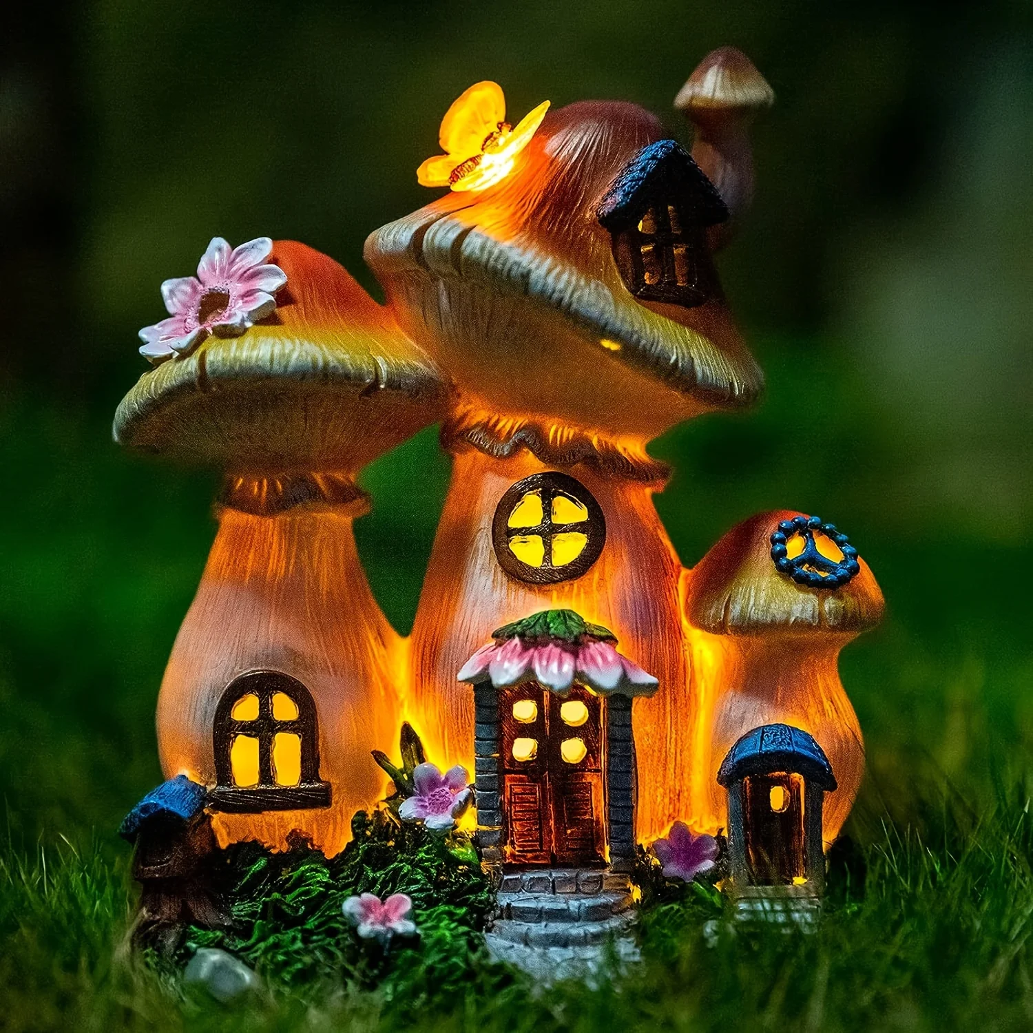 

Outdoor Garden Statues Solar Light, Mushroom House Garden Statue Outdoor, Solar Garden Statue Lights Mushroom House Figurine, fo