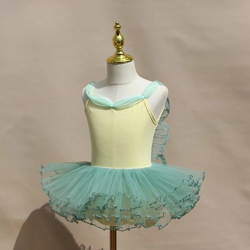 لينة ومريحة للأطفال الباليه ممارسة ارتداء فراشة الجنية الفتاة منتفخ تنورة مجموعة الصيف Strappy الجمباز يوتار #4