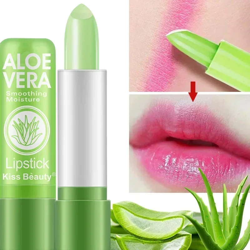 Rouge à lèvres hydratant à l'aloe Vera, baume à couleur changeante, soin nourrissant durable, Anti-séchage, exfoliant