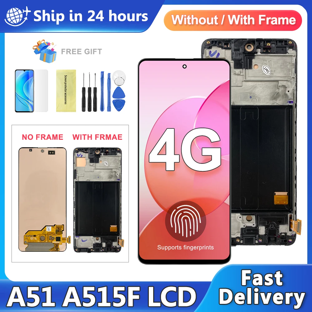 Super AMOLED Display For Samsung A51 LCD SM-A515 SM-A515F A515 Display Touch Screen Digitizer Assembly Replacement A51 Display