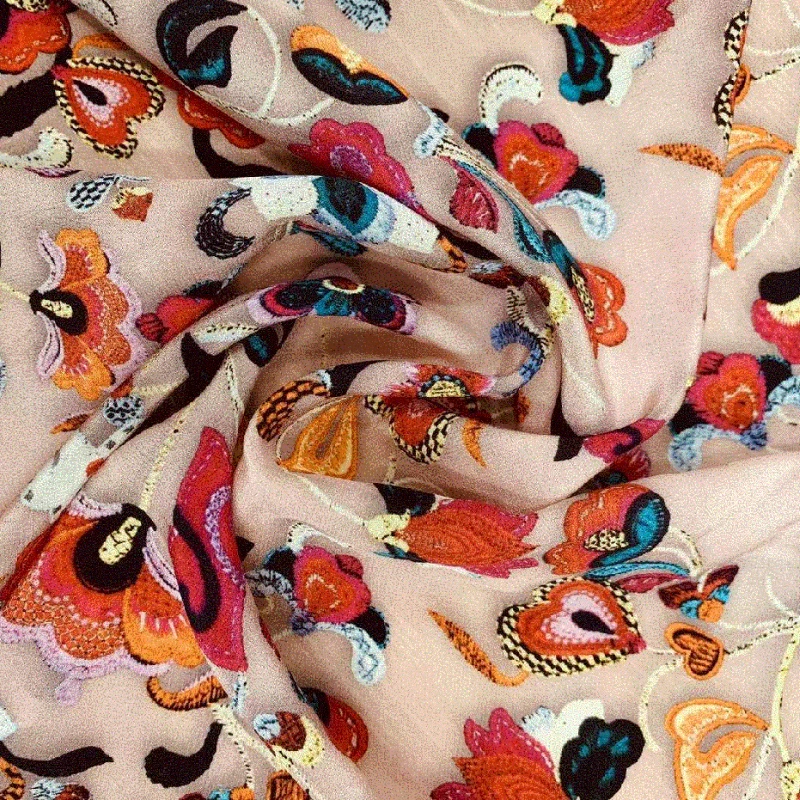 Printed Silk Crepe De Chine Fabric Mulberry Soft Lightweight Breathable Summer for Shirt Dress DIY Sewing Accessories