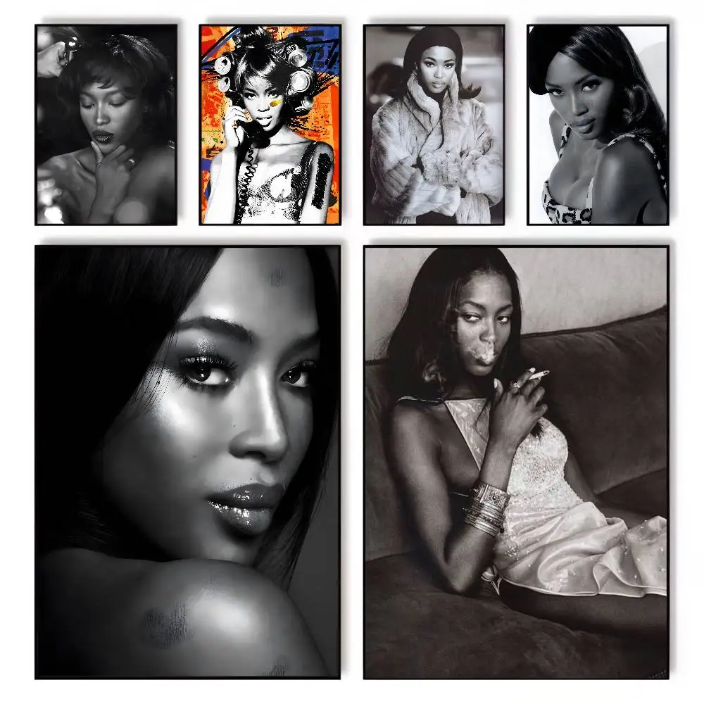 Póster de Naomi Campbell Fumando, Lienzo Artístico, Impresión Estética en Papel HD, Arte de Pared para Sala de Estar, Bar, Decoración de Hogar de Moda