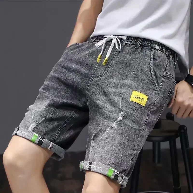 Short Jeans Pants For Men Multi Color Gray With Text Man Denim Shorts Vintage Cowboy Sale Cut Harajuku Xl Popular Jorts