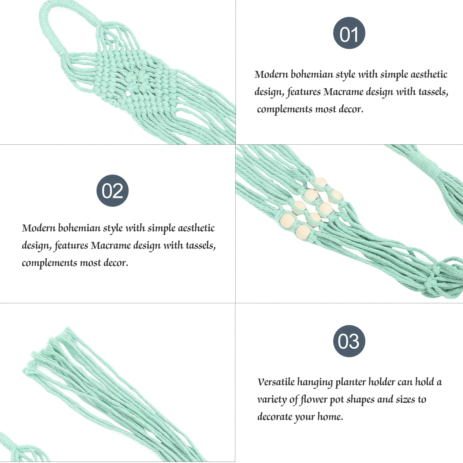 Confrontal-Pot de fleur en bois bohème, décor d'intérieur, cintre pour plantes, mur en macramé