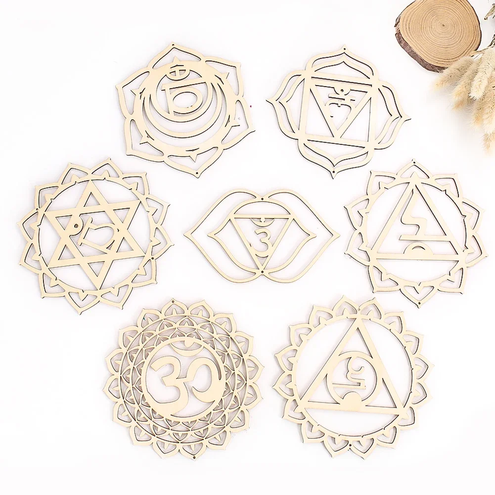 7PCS/set Wooden Chakra Board Reiki Wall Hanging Decoration Pendant Yoga Meditation Spiritual Energy Wicca Pendulum Placemats