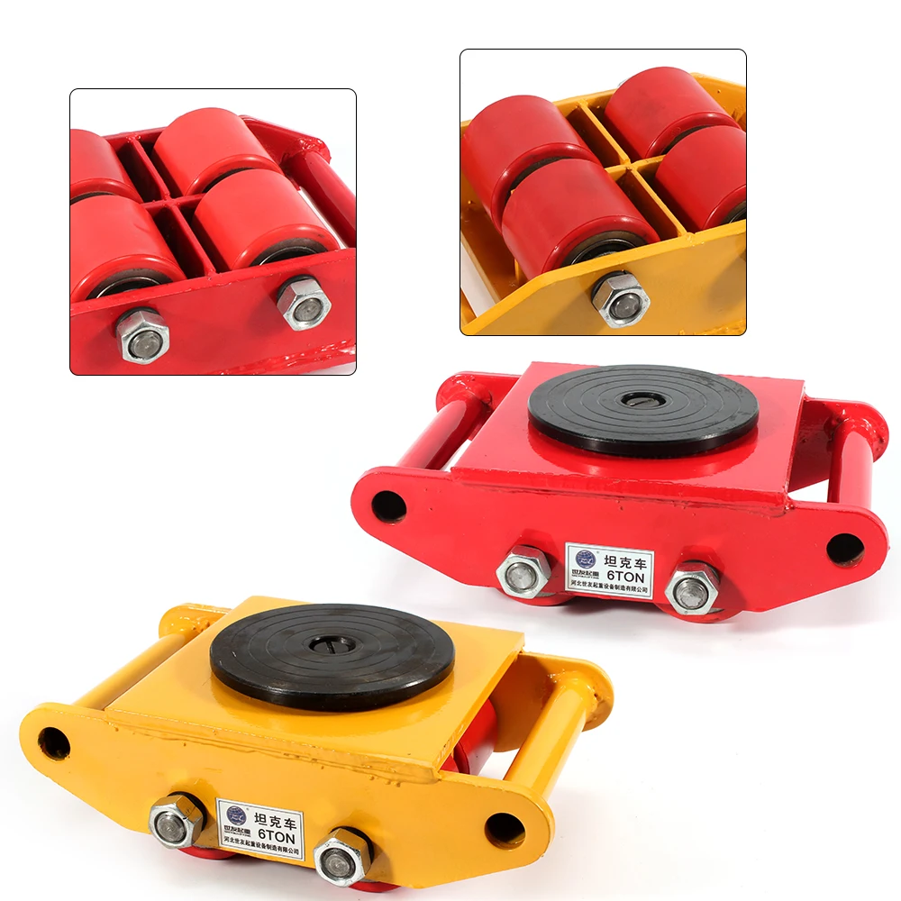 6 Ton Heavy Equipment Machine Dolly Skateboard Industrial Machinery Roller Mover Cargo Trolley with 360°Swivel Cap Red/Yellow