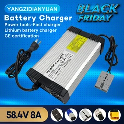 58.4V 8A Lifepo4 battery charger for 16S 48V (51.2V 52V) lifepo4 battery pack intelligent fast charging aluminum case with fans