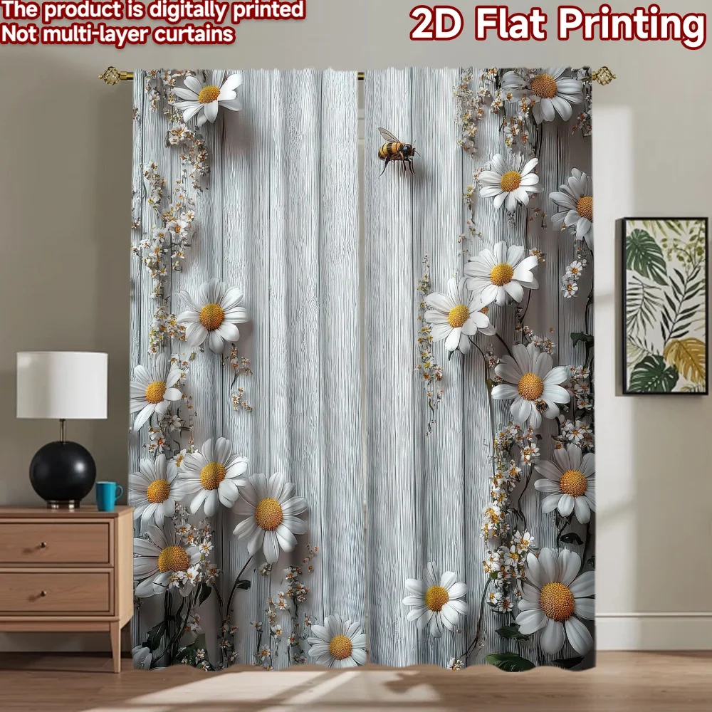 

1pc 2D flat Photography Backdrop Photography Banner Daisies and Bee on Wood 100% Polyester Anniversary for Door, wall, and patio