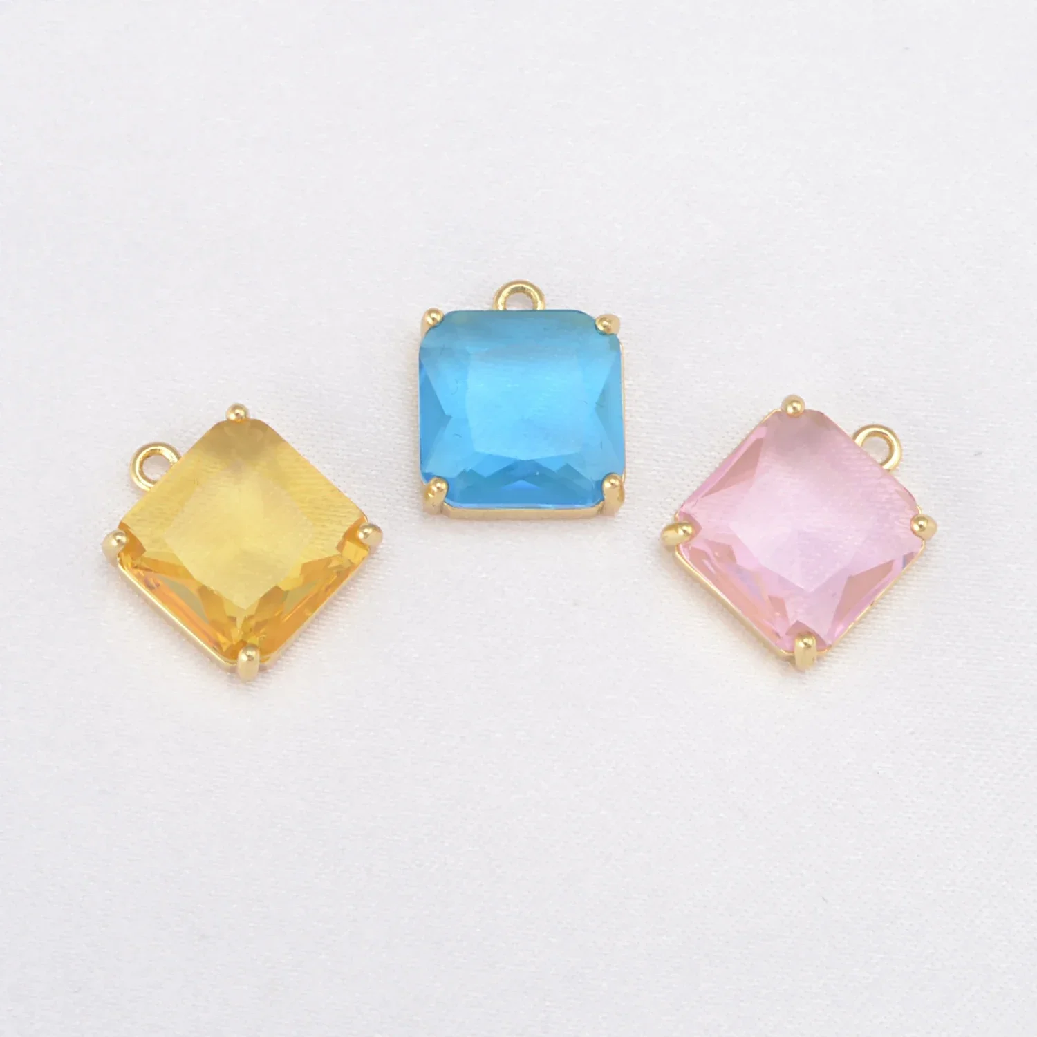 10 Pcs Square Zircon Pendant DIY Necklace Earring Bracelet Making for Women Copper Plated Gold Rim Jewelry Accessories Wholesale