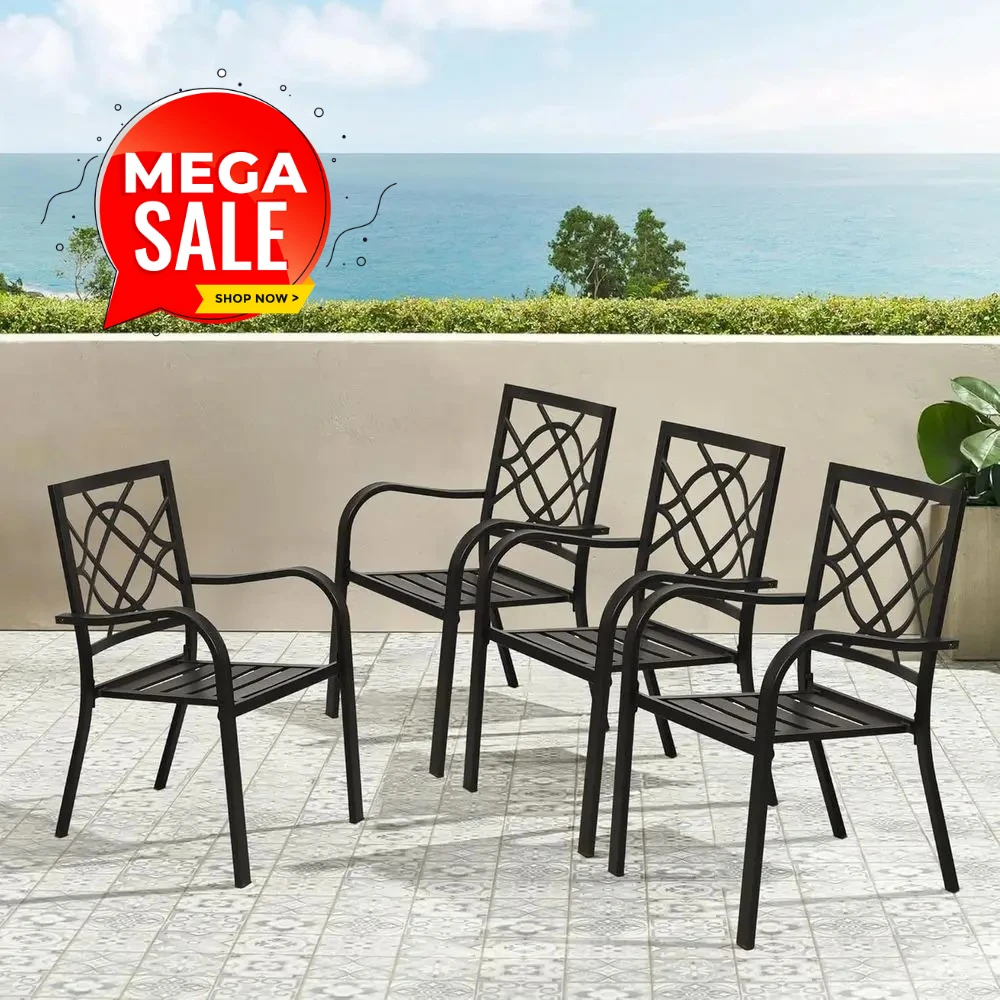 

Комплект из 4 складных металлических стульев для патио, кованые, черные, для улицы, с подлокотниками, для сада и зоны у бассейна