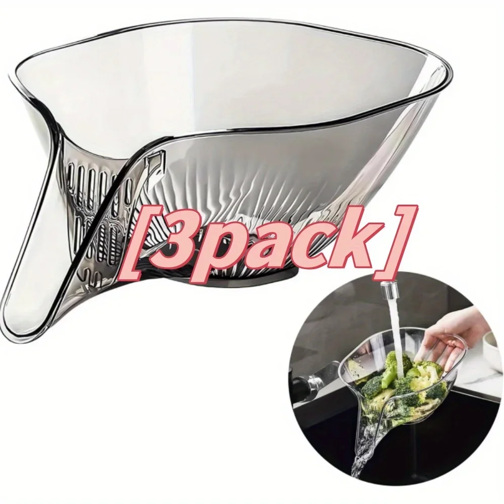 

3 pack Multi-functional Drain Basket, New Fruit Cleaning Bowl with Strainer Container, Kitchen Sink Food Catcher Drainer Fruit R