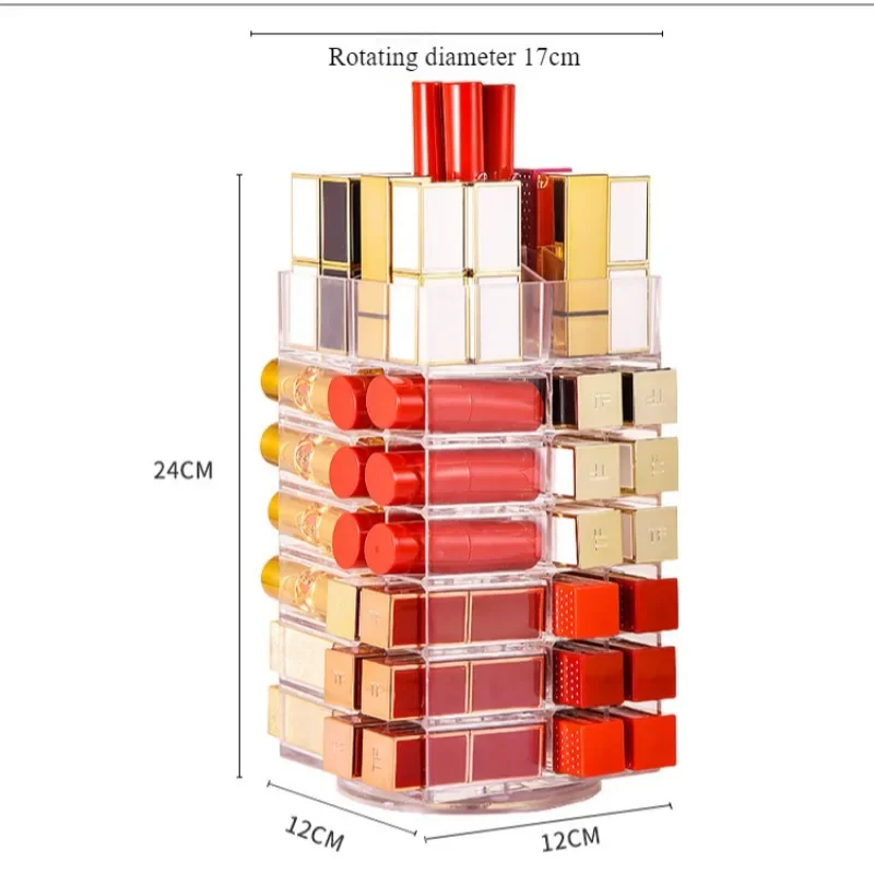 53 Lattices Acrylic Lipstick Tower 360 Degree Rotating Makeup Lip Gloss Storage Rack Nail Polish Organizer Cosmetic Display Case