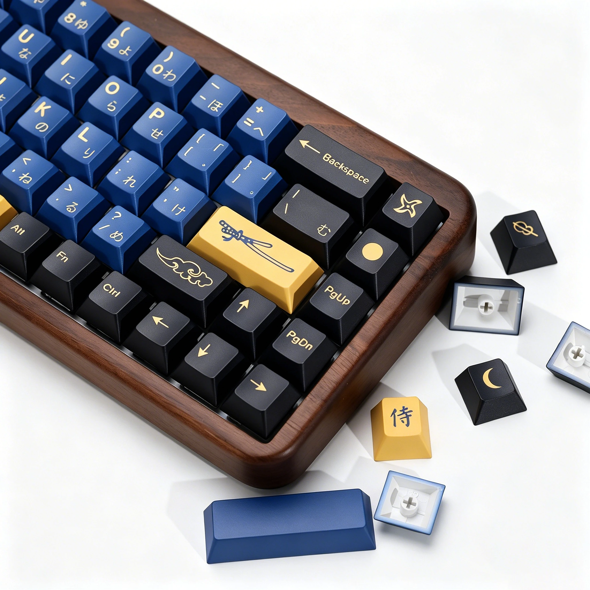 KBDiy Japanese Keycaps Retro GMK Blue Samurai Cherry Profile PBT Ailce Keycap Custom For 60 Gaming Mechanical Keyboard Key Caps