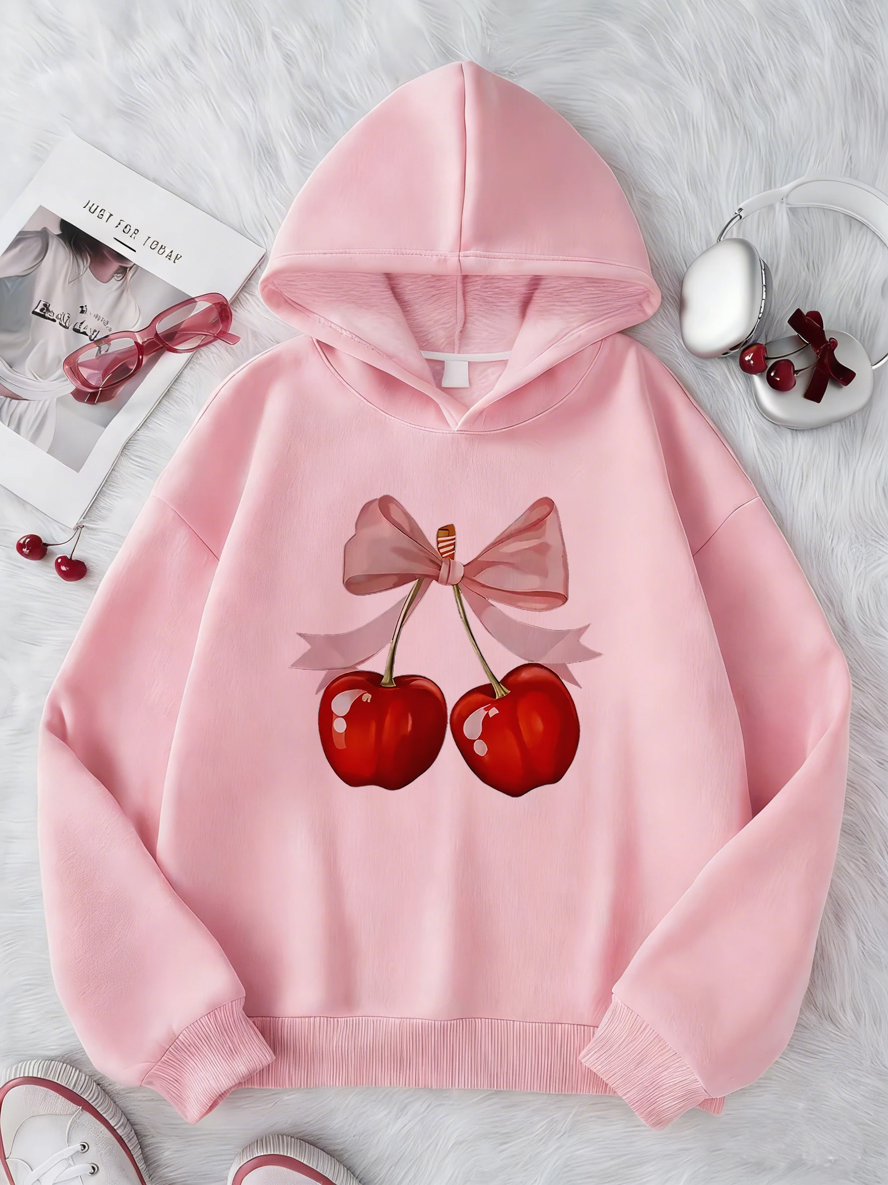 Modischer Y2k-Kirsch-Design Grafik-Hoodie Kinder-Sweatshirt Kapuzenpullover für Jungen Mädchen Herbst Winter Lässige Hoodies