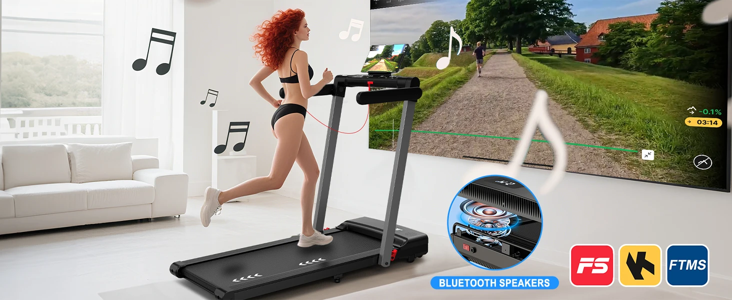 3-in-1 Klappbares Laufband 2,5 PS Geräuscharmer Motor Bluetooth-Lautsprecher 12km/h 12 Programme Dual-LED Heim- und Büro-Fitnessgerät – Detail 6