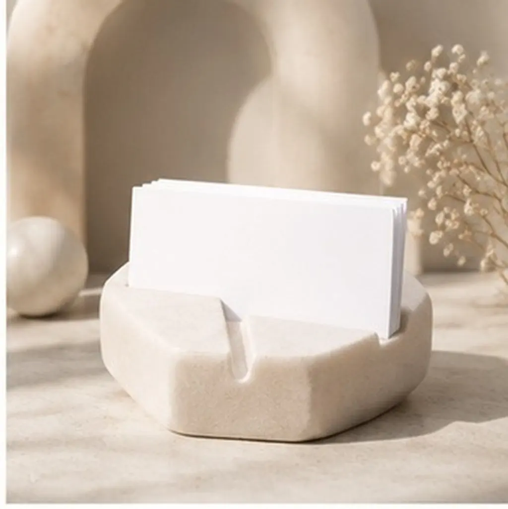 2 Pcs Marble Business Card Holder Geometric Desk Decor Desktop Stand Creative Organizer Memo