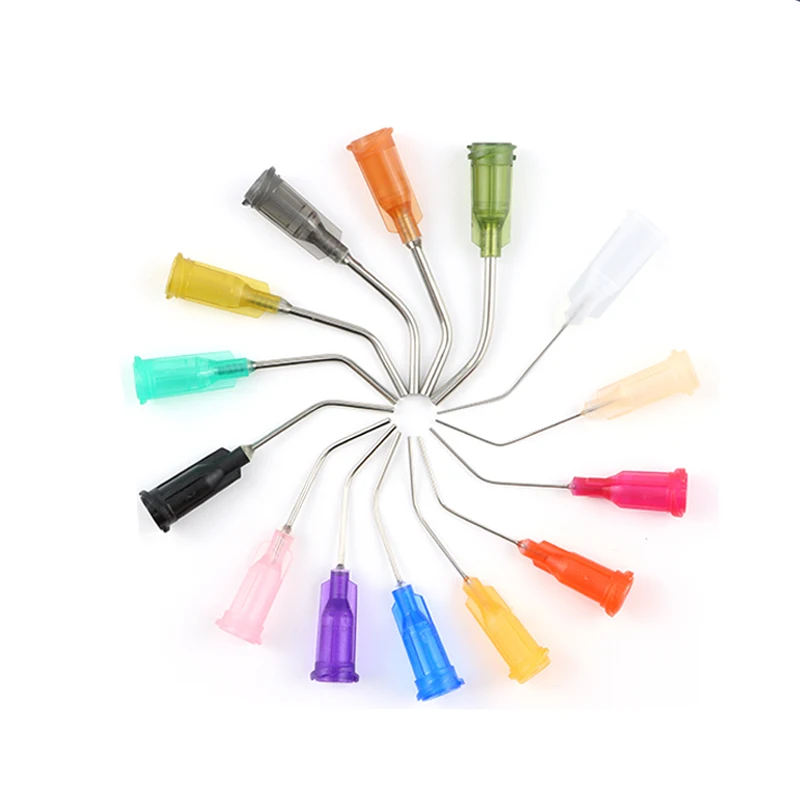50pcs Various Specs  1 inch Bent Dispensing Needle Blunt Tip 25mm 45 Degrees Elbow Industrial Needle For Glue Applicator