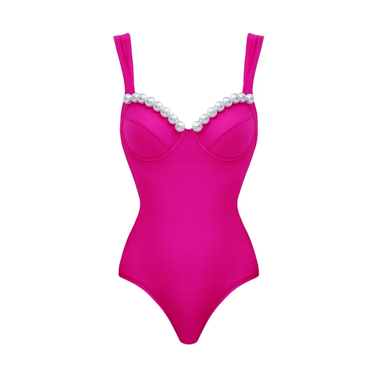 Imagem -06 - Estilingue Feminino Pérola Decor Maiô Rosa Roupa de Banho Peça Moda Praia de Férias Maiô de Luxo Biquíni Sexy Novo 2023