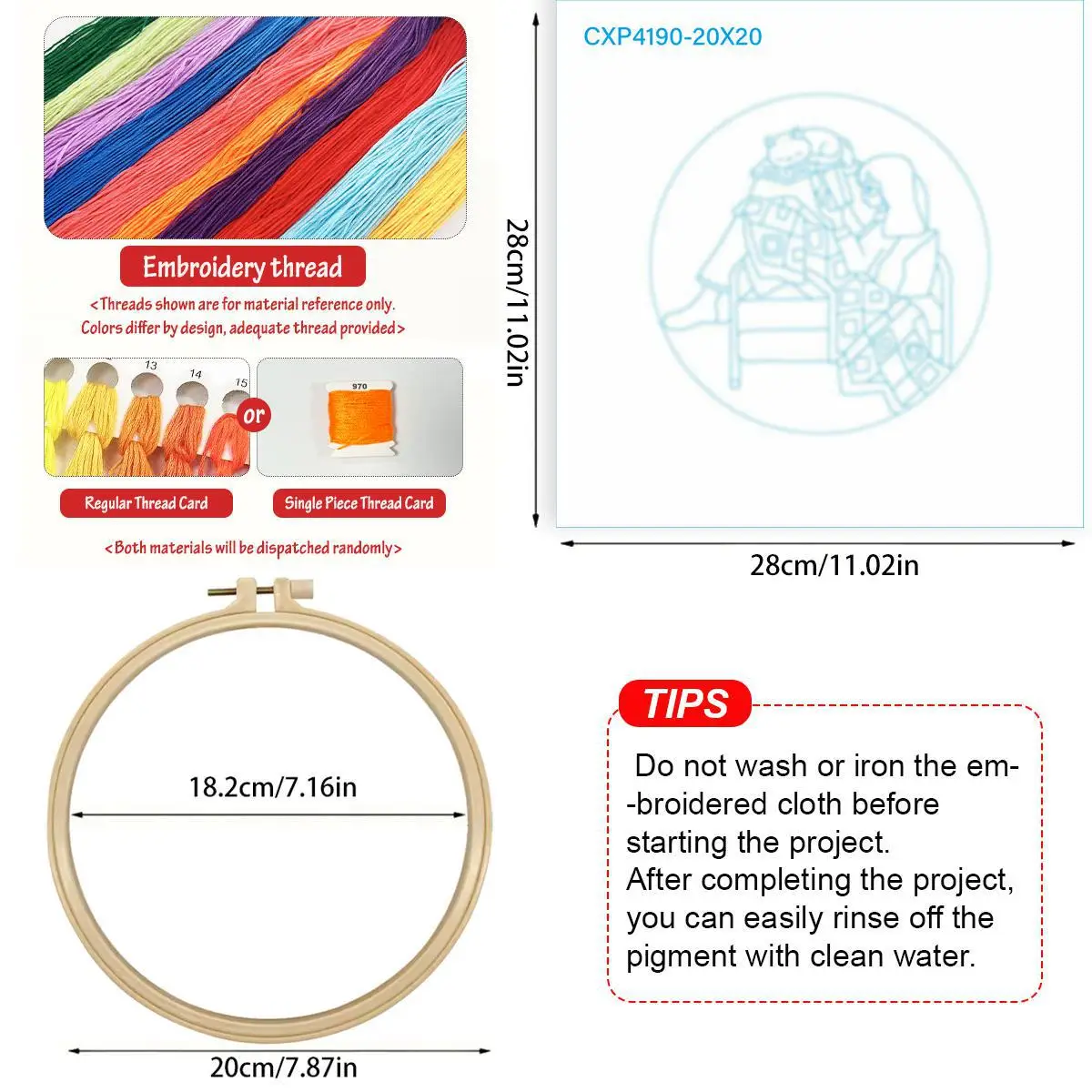 1 Stück 20X20CM/15X15CM 7,87/6,3 Zoll Mädchen-Stickerei-Starter-Kit DIY-Kit DIY-Stickerei-Set Handarbeiten Malerei Nadelkunst – Detail 5