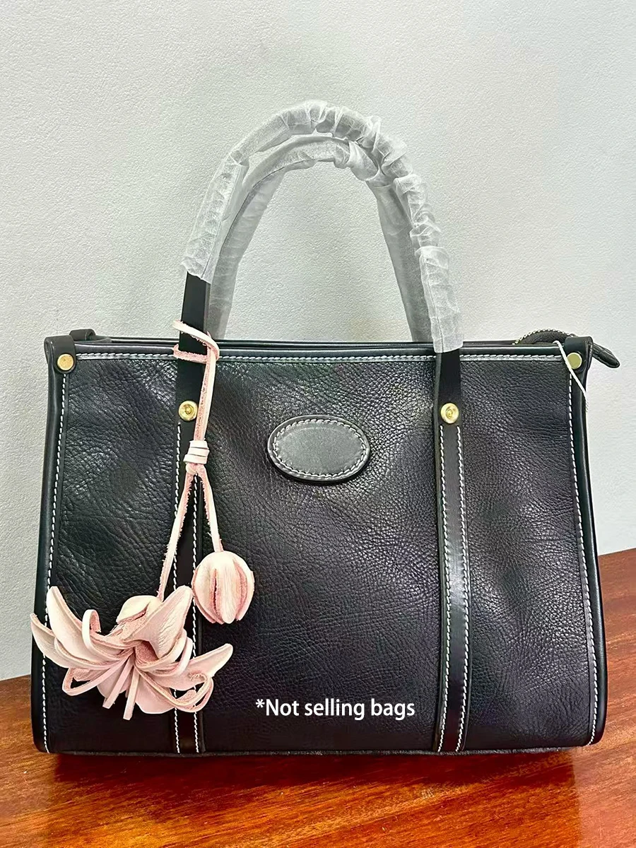 Elegant Lilies Handbag Pendant Fogged Cow Leather Ornament For Best Artistic Retro Style Fashion Accessory Bag Charm