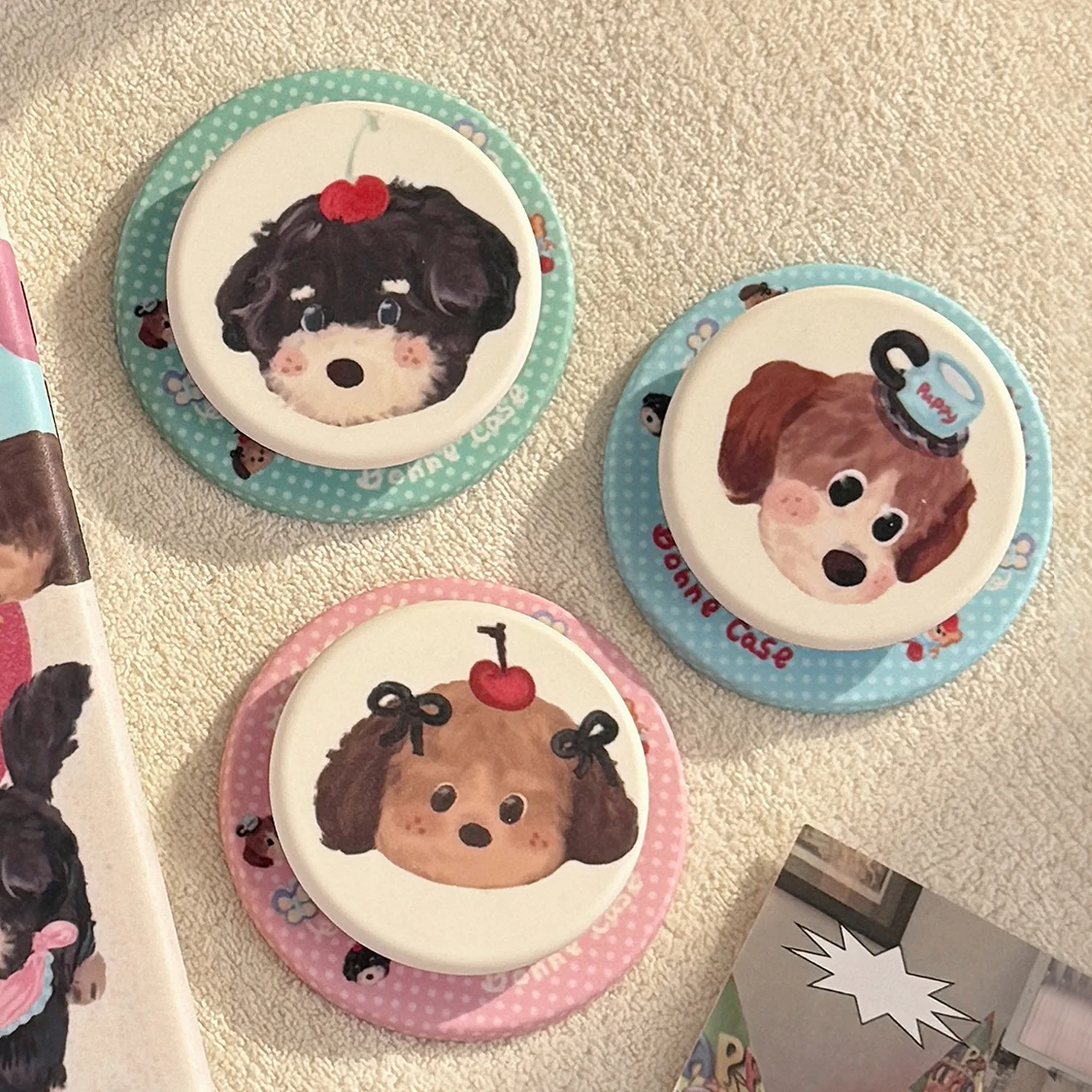 

Магнитный держатель для телефона с мультяшной собакой в стиле масляной живописи, складная подставка-держатель Kawaii, портативная подставка для пальцев для мобильных телефонов