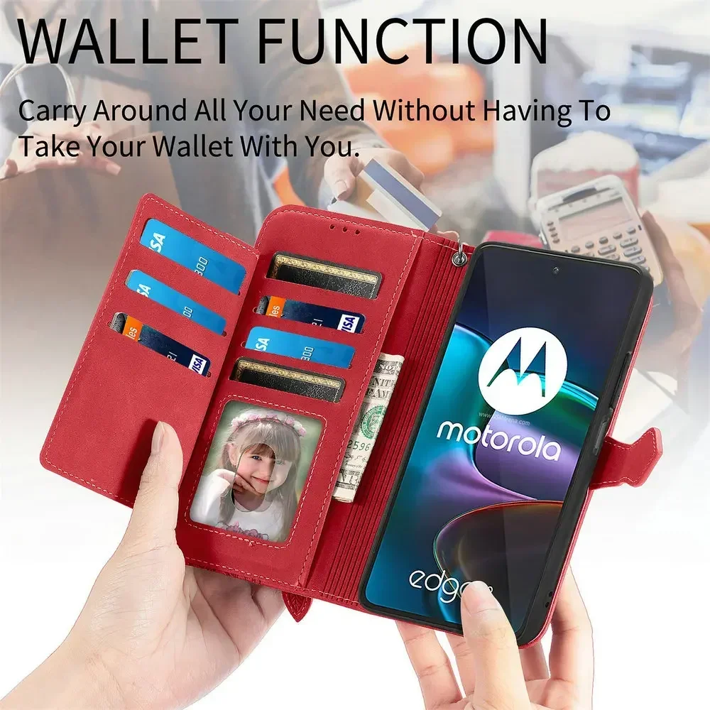 Capa carteira de couro com zíper para Motorola Edge 50 Pro 40 Neo 30 Ultra X50 5G Flip Case Book Shell Edge50 Fusion 30 S50 Phone Case