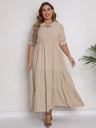 Plus Size New Arrival modny letni długie sukienki w stylu Casual z krótkim rękawem w jednolitym kolorze dla dużych kobiet