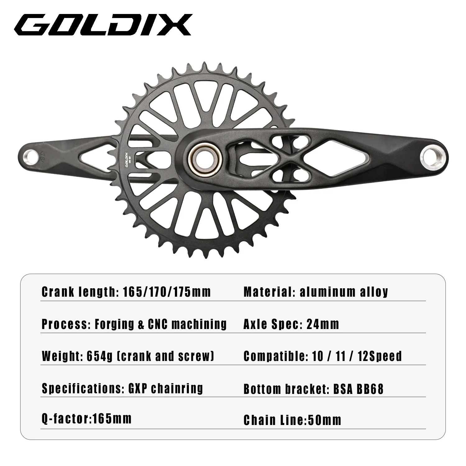 GOLDIX High-strength Bicycle Crankset 165/170/175mm Forged Alloy Crank Arm 3Bolt Direct Mount Narrow-wide Chainring For MTB Bike