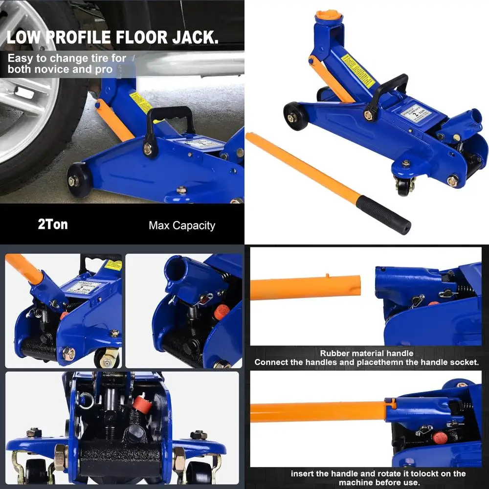 

Компактный гидравлический домкрат на 2 тонны с диапазоном подъема 5,1-13 см, синий