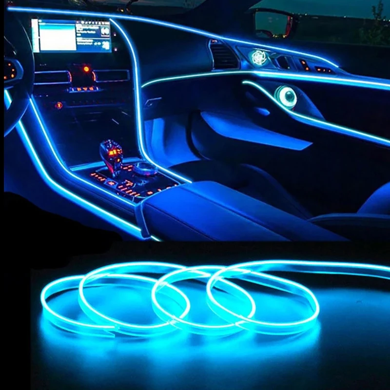 2M Car Interior Led Decorative Lamp EL Wiring Neon Strip For Auto DIY Flexible Ambient Light USB Party Atmosphere Diode