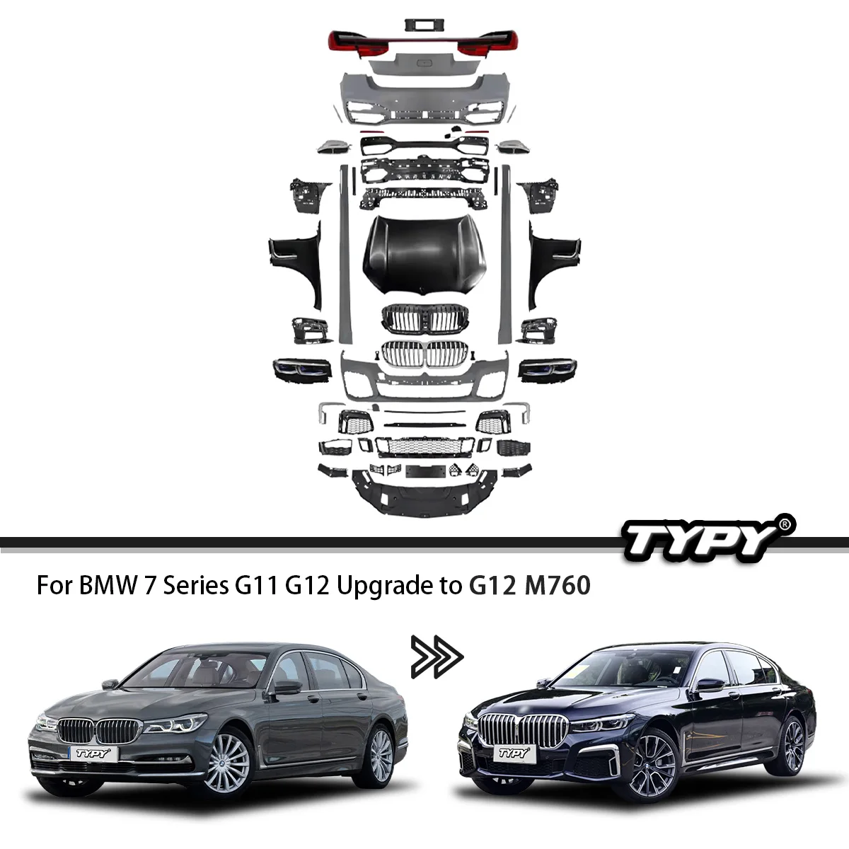 TYPY Body kit For BMW 7 Series G11 G12 Upgrade To G12 M760 Front And Rear Bumpers For Auto Lights