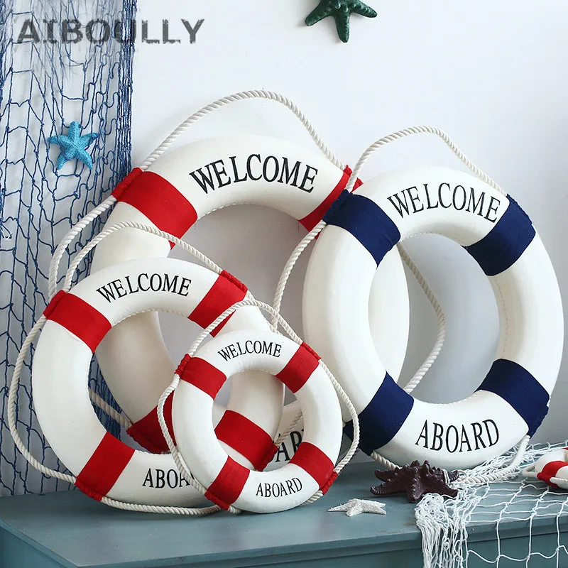 Navy Mediteranean Sea Family Adorment Life Buoy Wall Hanging Decorations Bar Home Decor Props Nautical Life Ring Wedding Crafts