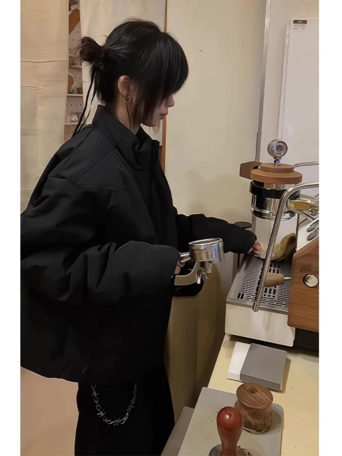 

Winter Warm Pure Color Stand Collar Cotton Jaet Men's Women's Faionable Versatile Loose ape ort Cotton Coat