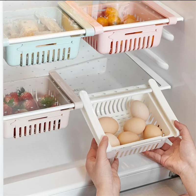 Kitchen Organizer Fridge Storage Drawer Box Extendable Refrigerator Chest Shelf Home Storage Case Plastic Cabinet Shelves