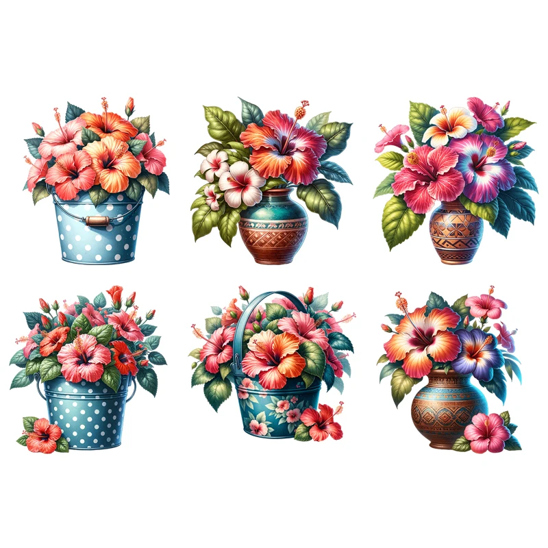 Tulips hibiscus Colorful Flower Bouquet Iron on Decals Patches for Clothes No Fading Crisp Detail Transfers DIY Decoration