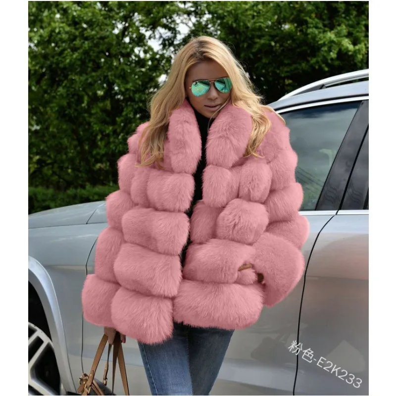 Trendy winterbontjassen voor dames Nepbontjassen Pluizig Middellange lengte Luxe patchwork Kleurblokkering Los Casual Veelzijdig