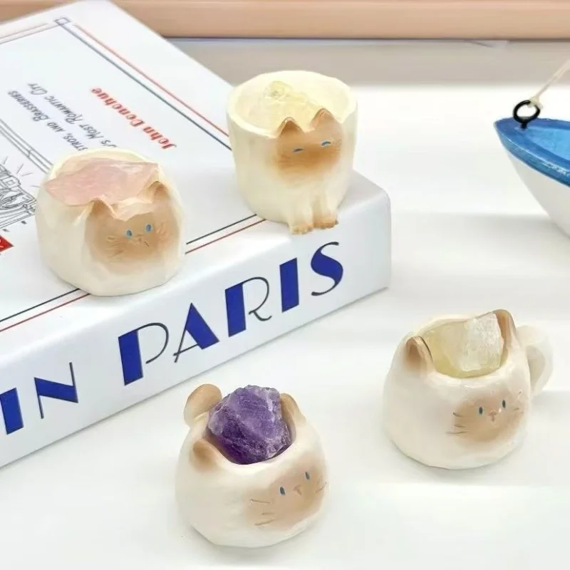 Caja ciega creativa, difusor de piedra de Fénix de cuarzo y gato de cristal, adornos de escritorio de amatista citrino, figuras de regalos de Anime curativas